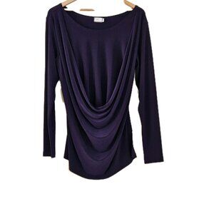 Sympli Top Women 12 Purple Round Cowl Neck LS Lagenlook Tunic Mature Office Boho